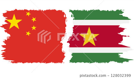 Suriname and China grunge flags connection vector Suriname and China grunge flags connection vector 128032399