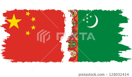 Turkmenistan and China grunge flags connection vector Turkmenistan and China grunge flags connection vector 128032414