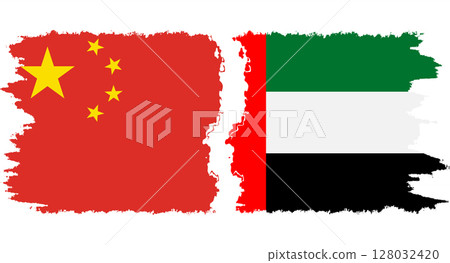 United Arab Emirates and China grunge flags connection vector 128032420