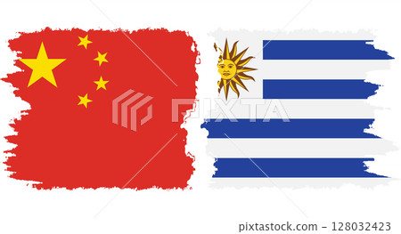 Uruguay and China grunge flags connection vector Uruguay and China grunge flags connection vector 128032423