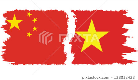 Vietnam and China grunge flags connection vector 128032428