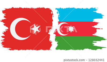 Azerbaijan and Turkey grunge flags connection vector 128032441