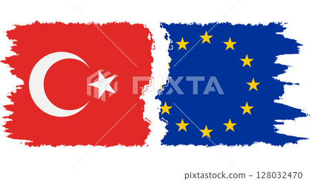 EU and Turkey grunge flags connection vector EU and Turkey grunge flags connection vector 128032470