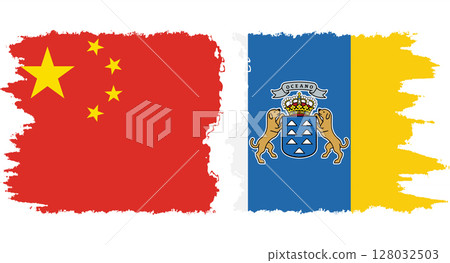 Canary Islands and China grunge flags connection vector Canary Islands and China grunge flags connection vector 128032503