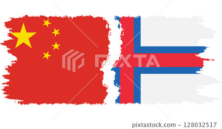 Faroe Islands and China grunge flags connection vector 128032517