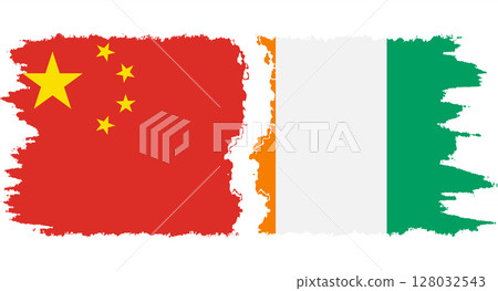 Ivory Coast and China grunge flags connection vector 128032543