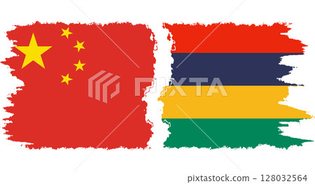 Mauritius and China grunge flags connection vector Mauritius and China grunge flags connection vector 128032564