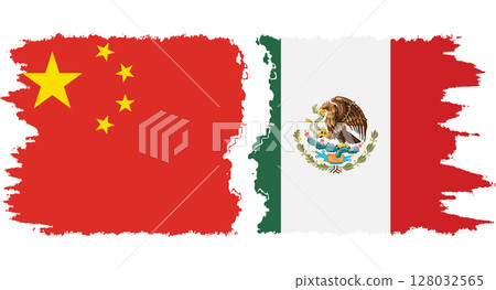Mexico and China grunge flags connection vector Mexico and China grunge flags connection vector 128032565