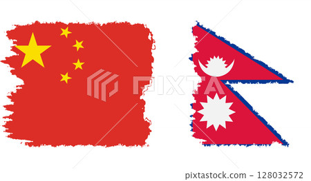 Nepal and China grunge flags connection vector 128032572