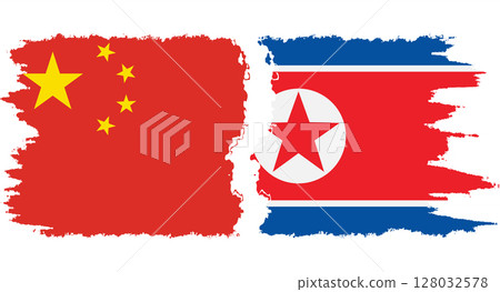 North Korea and China grunge flags connection vector 128032578