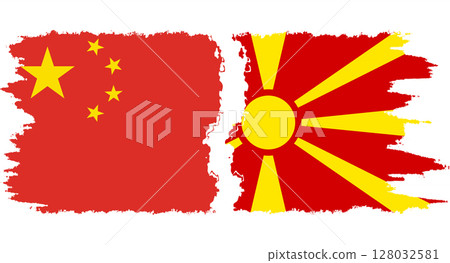 Northern Macedonia and China grunge flags connection vector 128032581