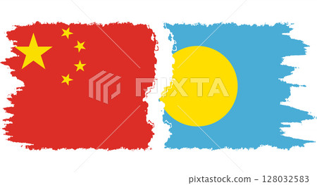 Palau and China grunge flags connection vector 128032583