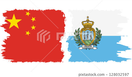 San Marino and China grunge flags connection vector 128032597