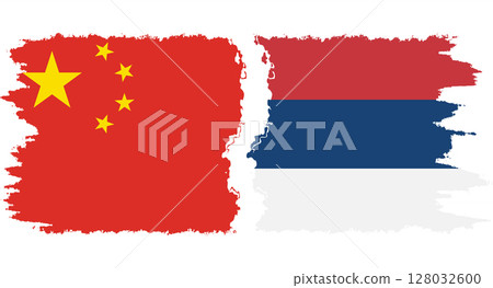 Serbia and China grunge flags connection vector Serbia and China grunge flags connection vector 128032600