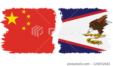 Americanan Samoa and China grunge flags connection vector 128032681