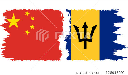 Barbados and China grunge flags connection vector 128032691