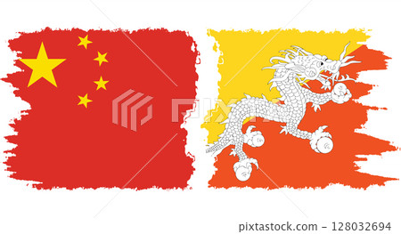 Bhutan and China grunge flags connection vector Bhutan and China grunge flags connection vector 128032694