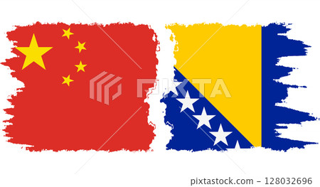 Bosnia and Herzegovina and China grunge flags connection vector 128032696