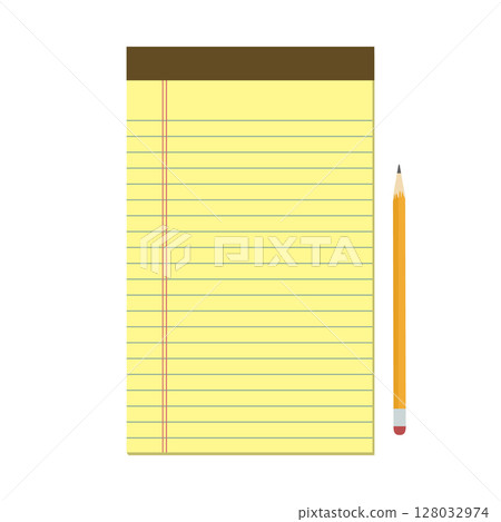 Legal Yellow Paper. Legal pad with pencil. Blank notebook template. Vector illustration in flat style Legal Yellow Paper. Legal pad with pencil. Blank notebook template. Vector illustration in flat style 128032974