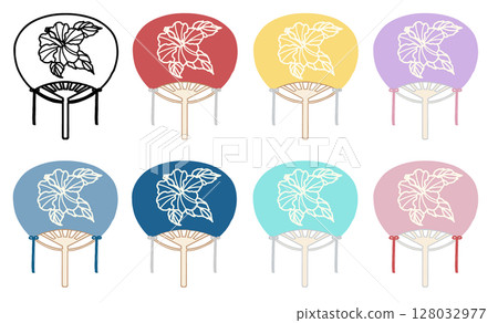 Simple illustration of a hibiscus fan set 128032977