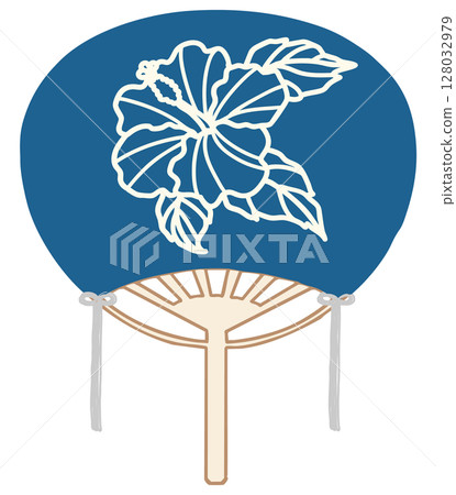 Simple fan illustration, hibiscus, dark blue 128032979