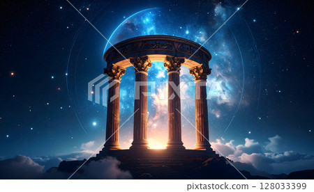 擁有燦爛藍色夜空和希臘柱子的風景 128033399