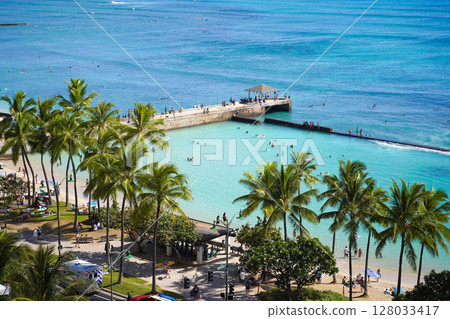 Hawaii: Beautiful ocean and palm trees Hawaii: Beautiful ocean and palm trees 128033417