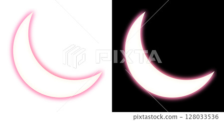 Crescent moon with pink border on transparent and black background 128033536