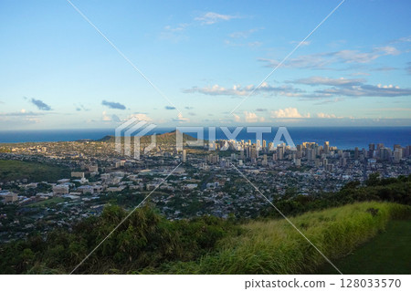 Waikiki at dusk as seen from Tantalus Hill, Hawaii 128033570