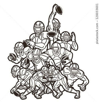 American Football Players Mix Action Cartoon Outline Sport Graphic Vector 128033601
