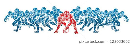 Silhouette Team American Football Sport Group of Players Mix Action Cartoon Graphic Vector 128033602