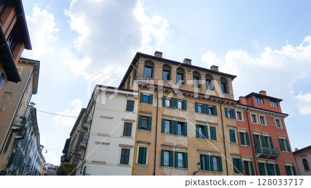 Colorful houses on the Verona's street Colorful houses on the Verona's street 128033717