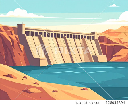 Aswan High Dam Simple illustration 128033894