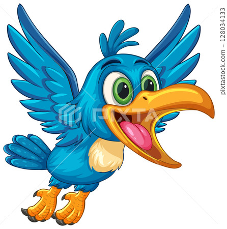 Cheerful Blue Hornbill Cartoon Illustration Cheerful Blue Hornbill Cartoon Illustration 128034133
