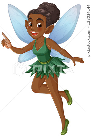 Charming Fairy in Green Dress with Wings 128034144