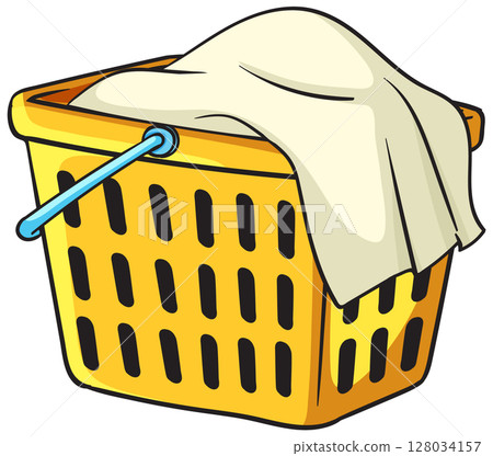 Yellow Laundry Basket with Cloth Illustration 128034157