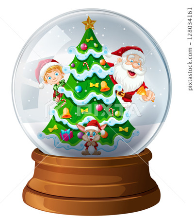 Festive Christmas Snow Globe with Santa and Elf 128034161