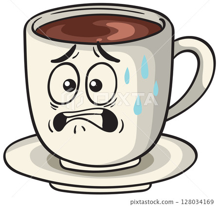 Anxious Coffee Cup Cartoon Illustration 128034169