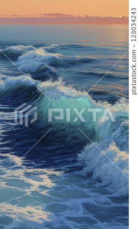 Approaching big wave, splashing water 128034243
