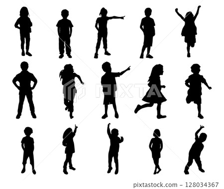 Children kids silhouette set, vector silhouette of children 128034367