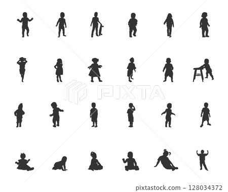 Toddler silhouette, Children silhouettes, Kids silhouette, Toddler SVG, Toddler vector set 128034372