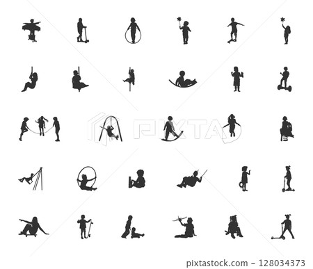 Kids playing silhouette, Children playing silhouette, Kids playing svg, Kids activities silhouette, Kids silhouette, Children silhouette 128034373