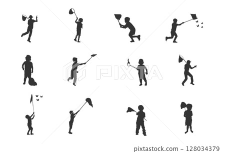 Boy catching butterfly svg, Little boy catching butterflies svg, Little boy catching butterflies silhouette, Child with butterfly net, Kids catching butterflies silhouette, Kids catching butterflies 128034379