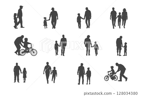 Grandpa with children silhouette, Elderly people with children silhouette, Grandpa with children svg, Grand parents playing children silhouette, Children with grandfather silhouette 128034380