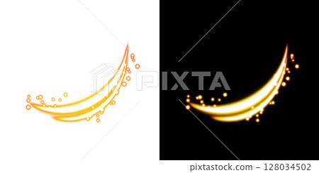 Orange luminous swoosh and spark particles (transparent + black background) 128034502