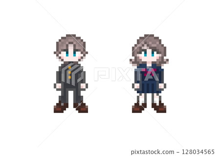 男女學生的像素藝術:水手校服 男女學生的像素藝術:水手校服 128034565