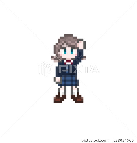 像素藝術女學生舉手：西裝外套 128034566