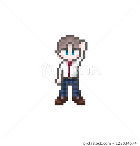 像素藝術男學生舉手:夏裝 像素藝術男學生舉手:夏裝 128034574
