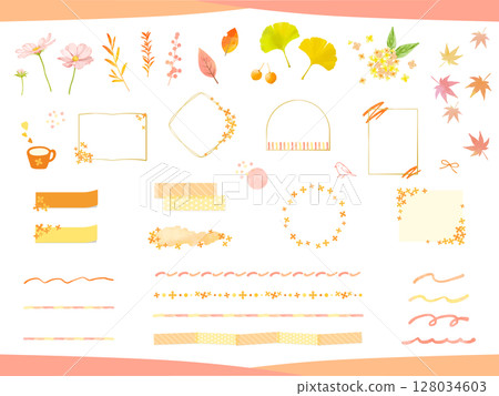 A set of cute autumn illustrations, decorations, and frame materials 128034603