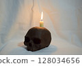 burning candle in the skull 128034656